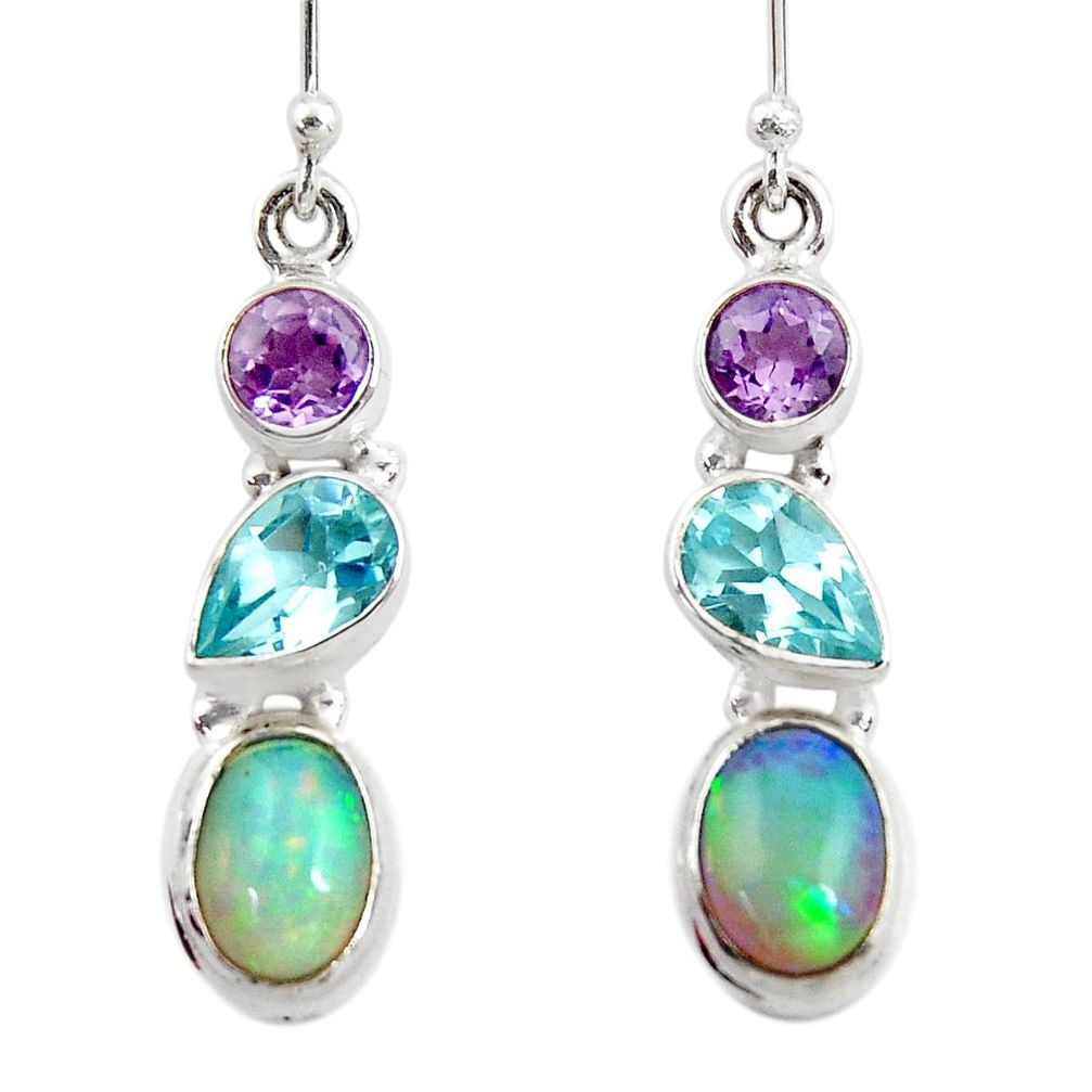 8.10cts natural ethiopian opal amethyst topaz 925 silver dangle earrings r47521