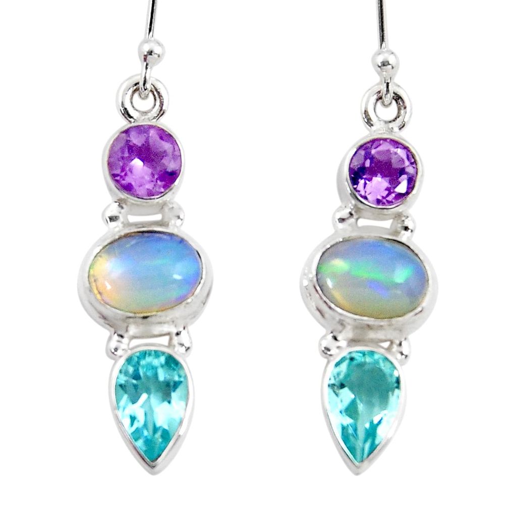 8.27cts natural ethiopian opal amethyst topaz 925 silver dangle earrings r47523