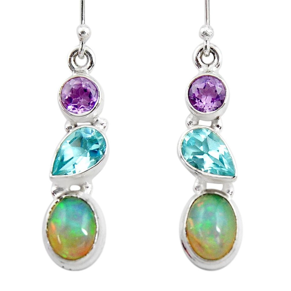 8.13cts natural ethiopian opal amethyst topaz 925 silver dangle earrings r47530