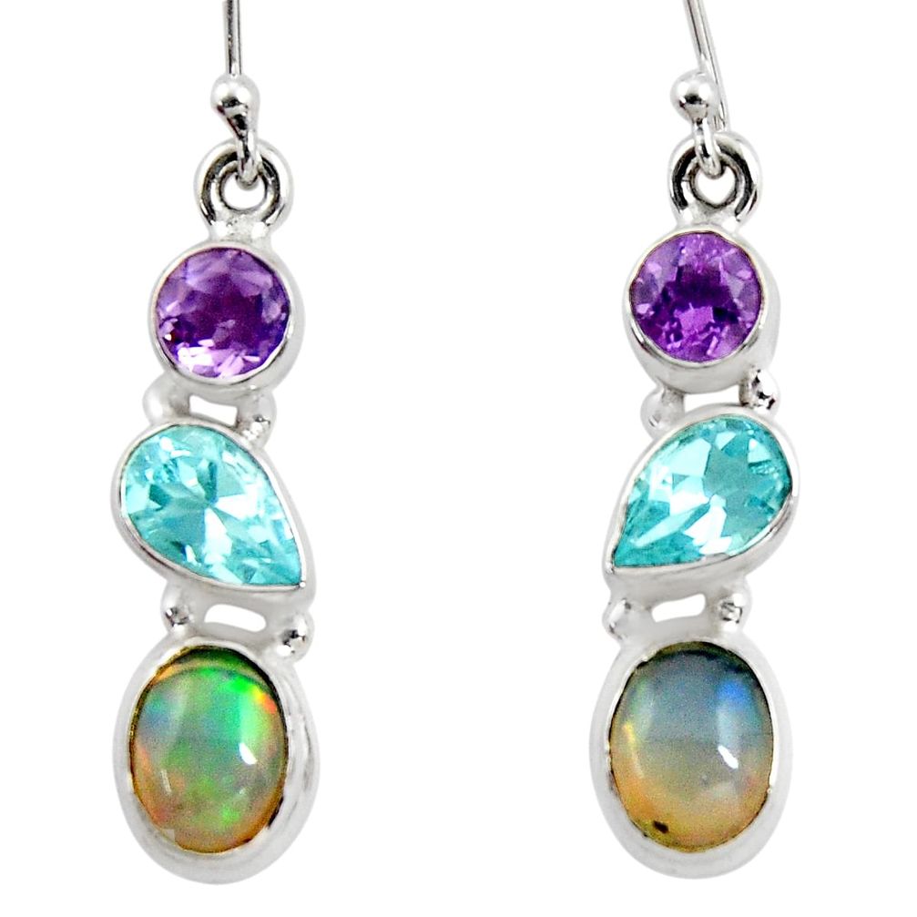 8.21cts natural ethiopian opal amethyst topaz 925 silver dangle earrings r47538