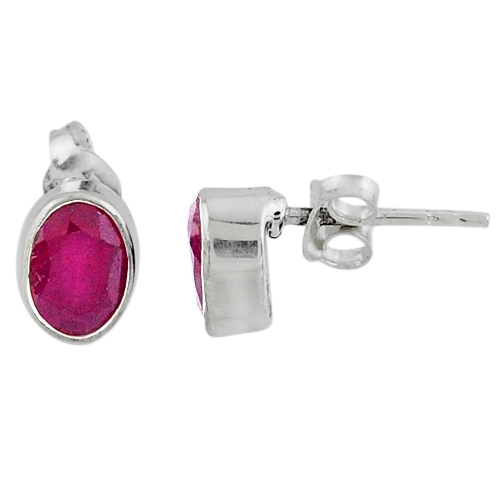 2.93cts natural faceted ruby 925 sterling silver stud earrings jewelry r58446