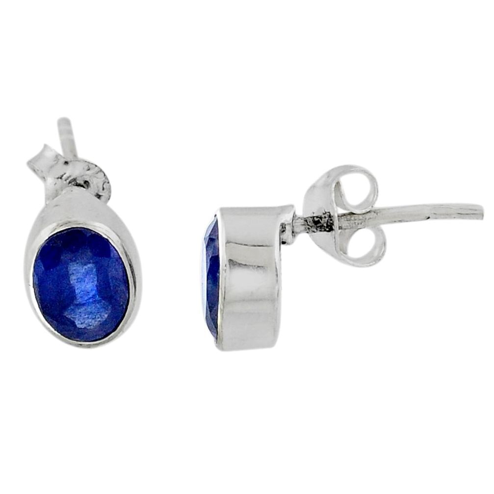3.08cts natural faceted sapphire 925 sterling silver stud earrings r58461