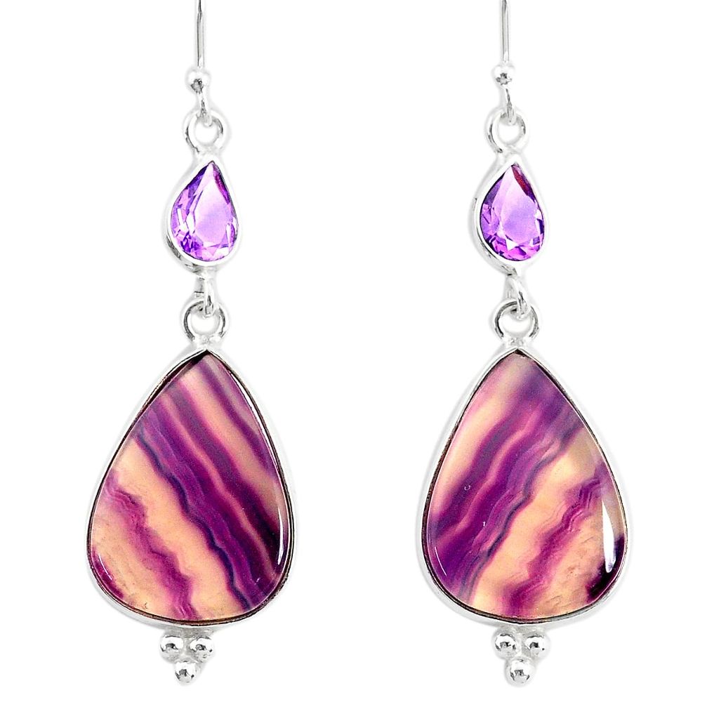 17.96cts natural fluorite amethyst 925 silver dangle earrings r86672