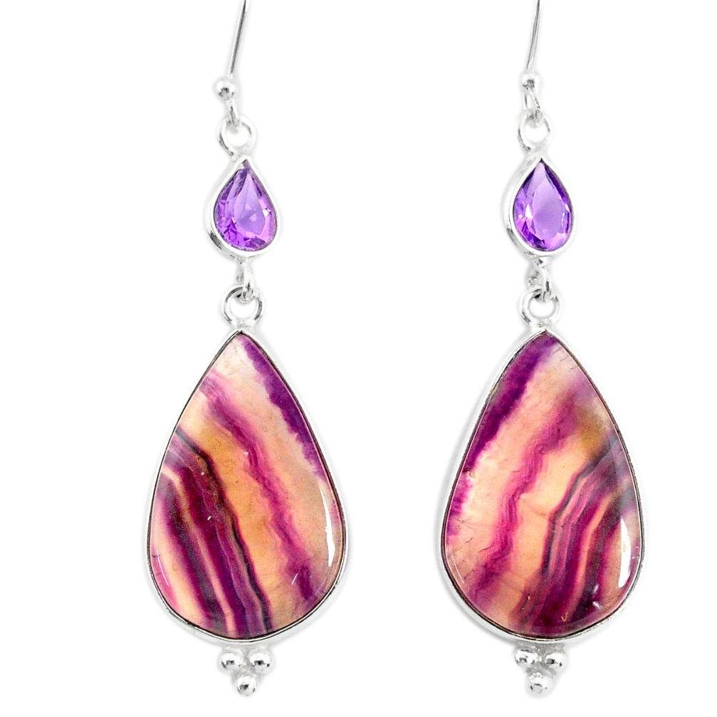 21.53cts natural fluorite amethyst 925 silver dangle earrings r86674