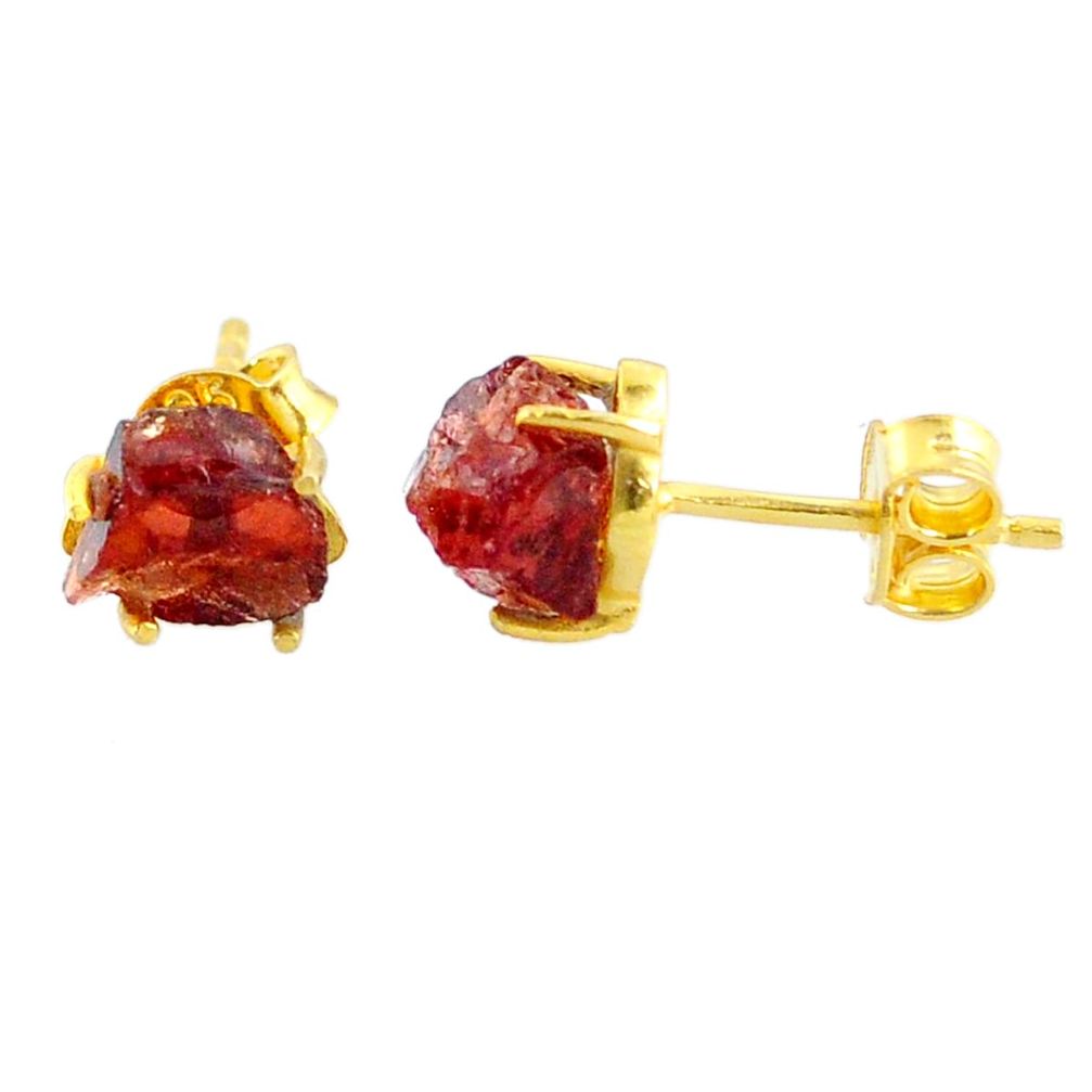 4.73cts natural garnet raw 925 sterling silver 14k gold stud earrings r70489