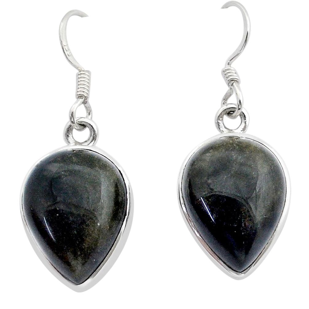 12.36cts natural golden sheen black obsidian 925 silver dangle earrings d49781