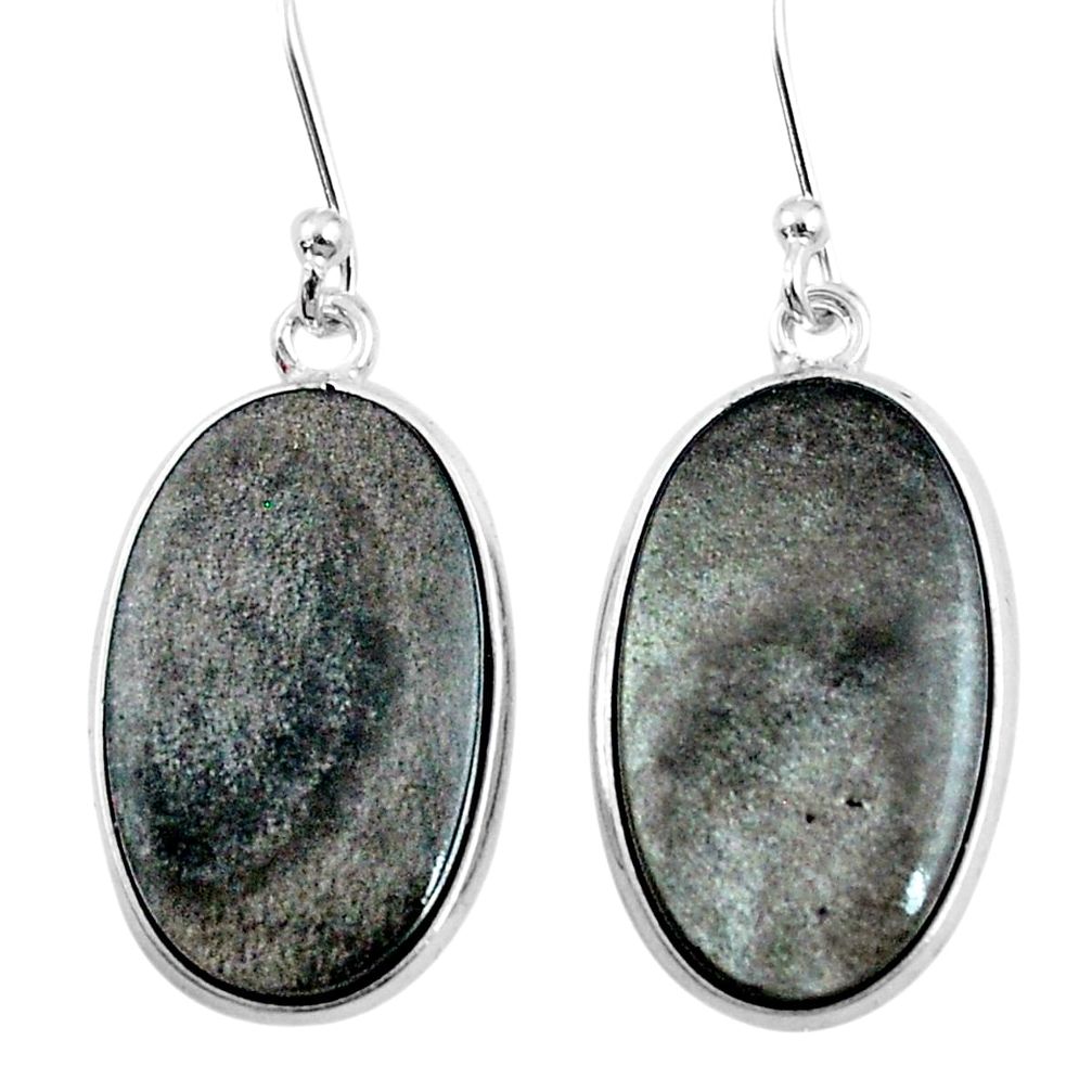 14.12cts natural golden sheen black obsidian 925 silver dangle earrings u21639