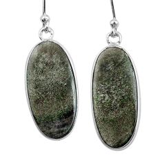 11.80cts natural golden sheen black obsidian 925 silver dangle earrings u21677