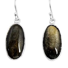 9.60cts natural golden sheen black obsidian 925 silver dangle earrings y79577