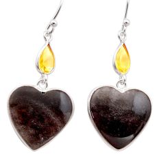11.93cts natural golden sheen black obsidian citrine 925 silver earrings t61100