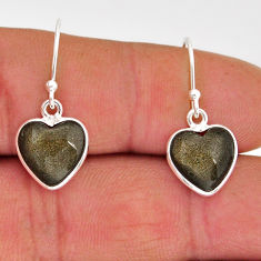 6.33cts natural golden sheen black obsidian heart 925 silver earrings y75501