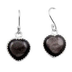 9.00cts natural golden sheen black obsidian heart 925 silver earrings y91647