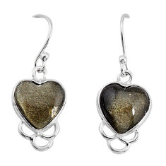 6.97cts natural golden sheen black obsidian heart silver dangle earrings y77282