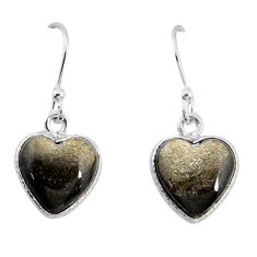 6.80cts natural golden sheen black obsidian heart silver dangle earrings y77288