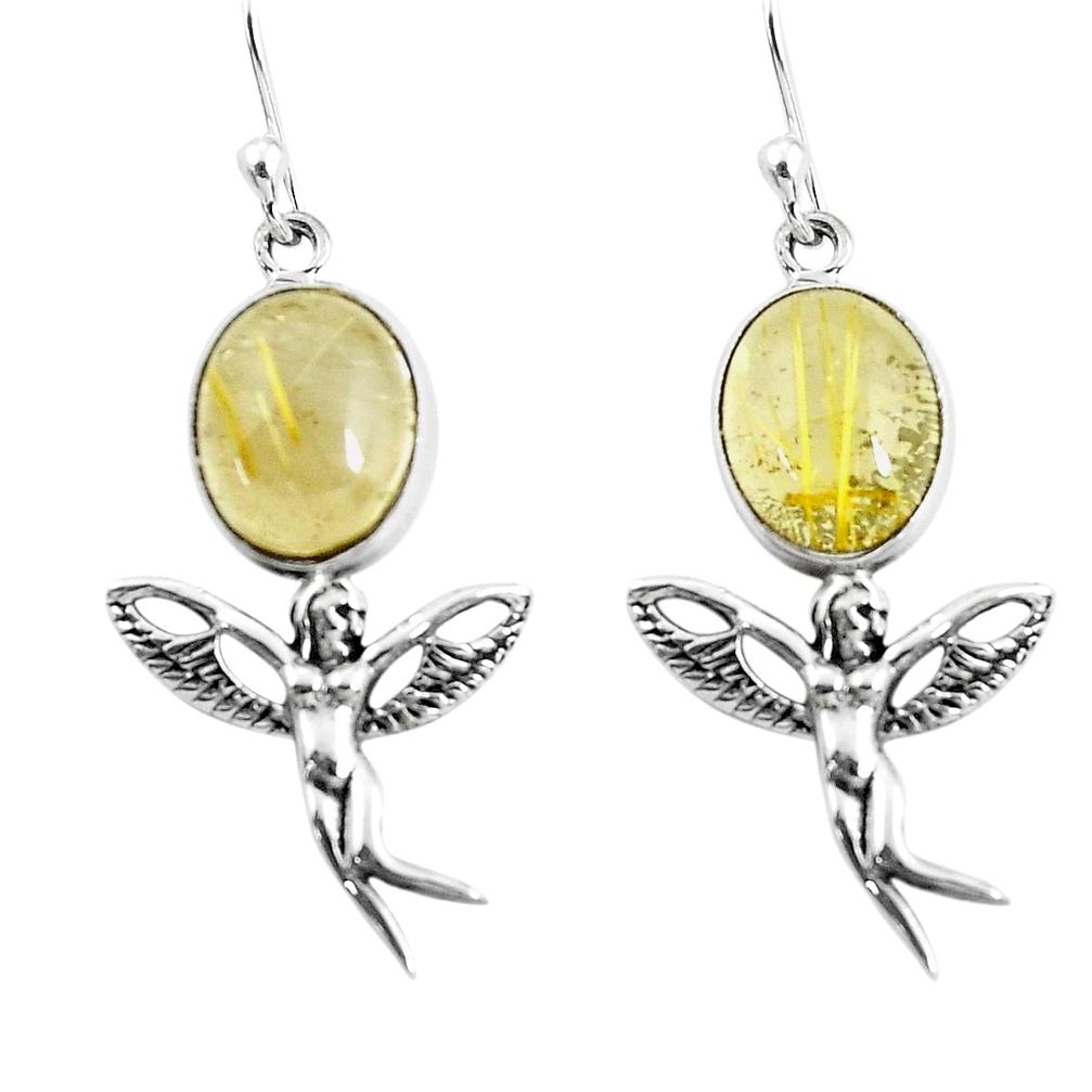 Natural golden tourmaline rutile 925 silver angel wings fairy earrings p54896