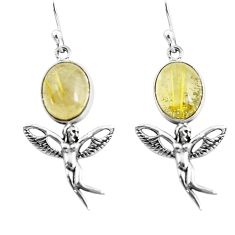 Clearance Sale- Natural golden tourmaline rutile 925 silver angel wings fairy earrings p54896