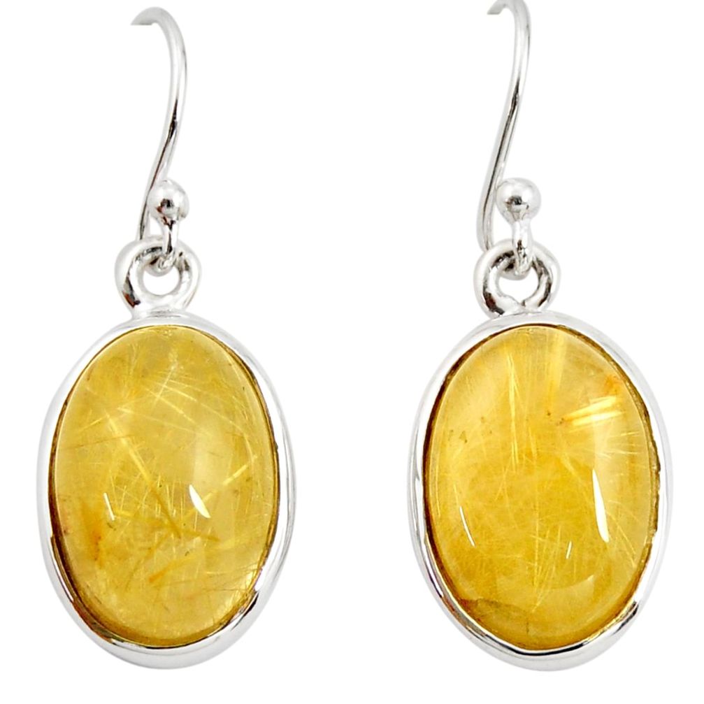 12.36cts natural golden tourmaline rutile 925 silver dangle earrings r26281