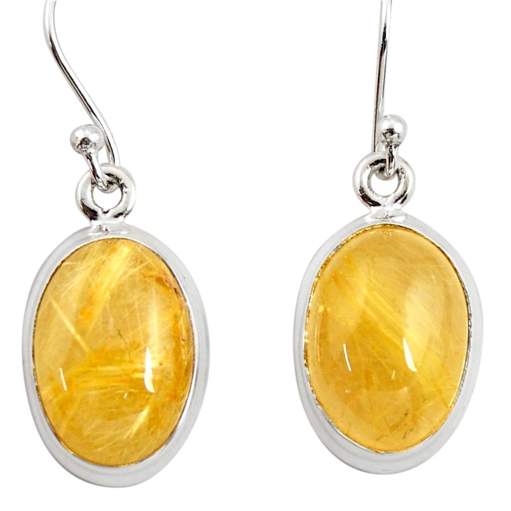 11.23cts natural golden tourmaline rutile 925 silver dangle earrings r26287