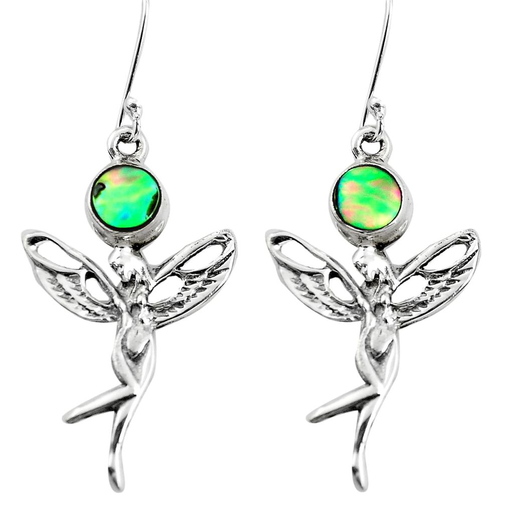 Natural green abalone paua seashell 925 silver angel wings fairy earrings p50773
