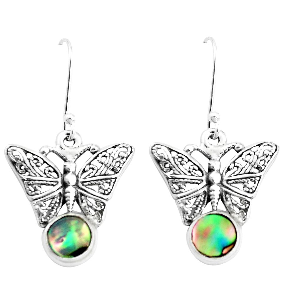 green abalone paua seashell 925 silver butterfly earrings p38478