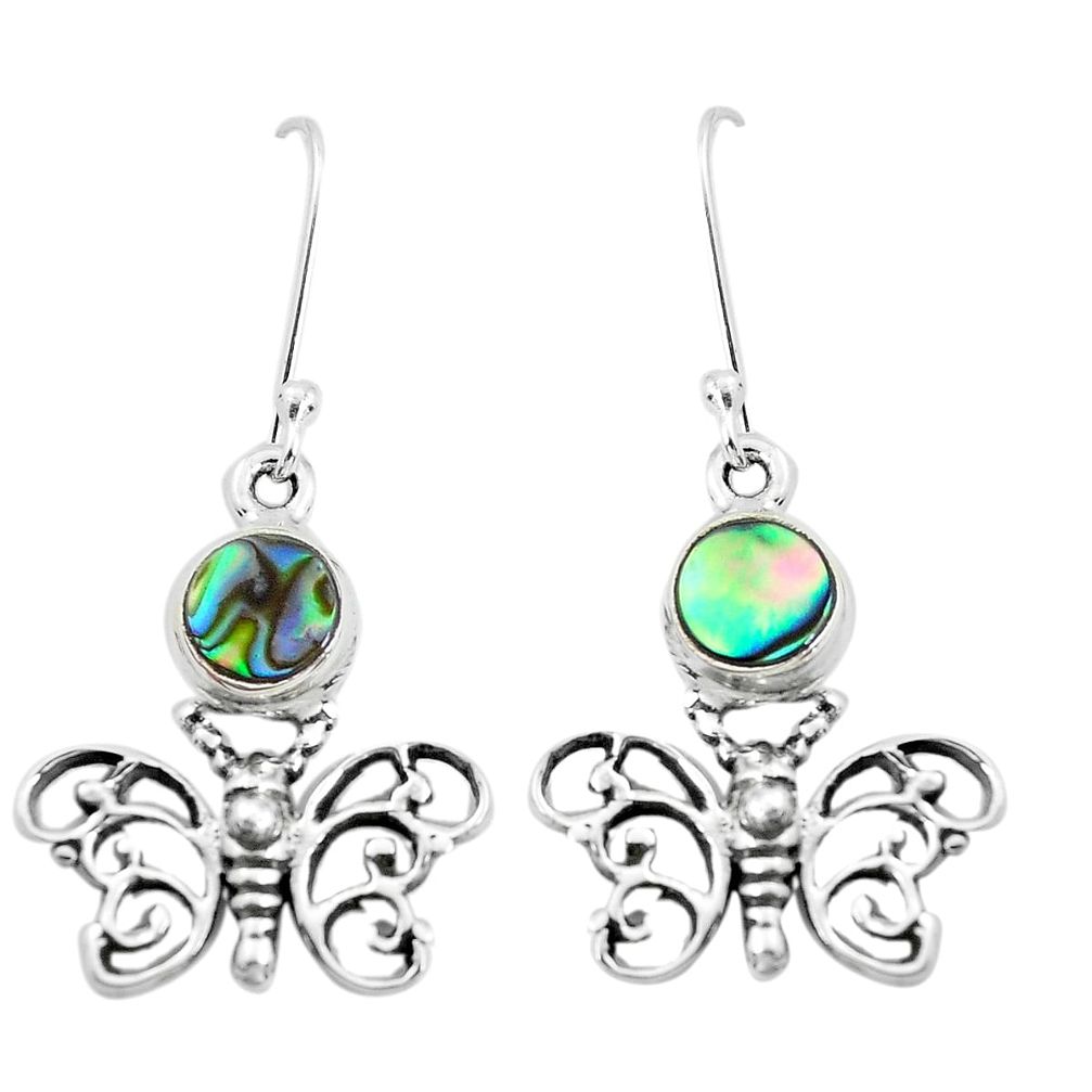3.84cts natural green abalone paua seashell 925 silver butterfly earrings p50769