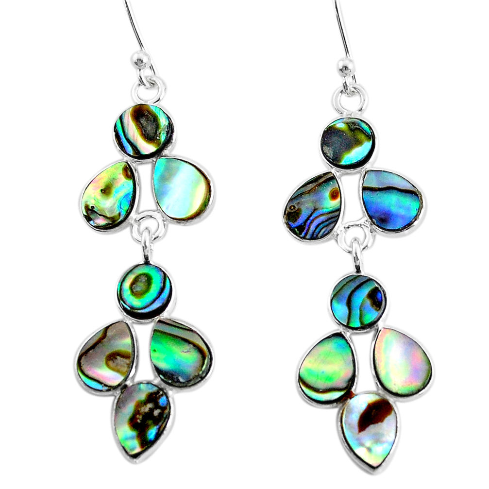 9.72cts natural green abalone paua seashell 925 silver chandelier earrings t4697