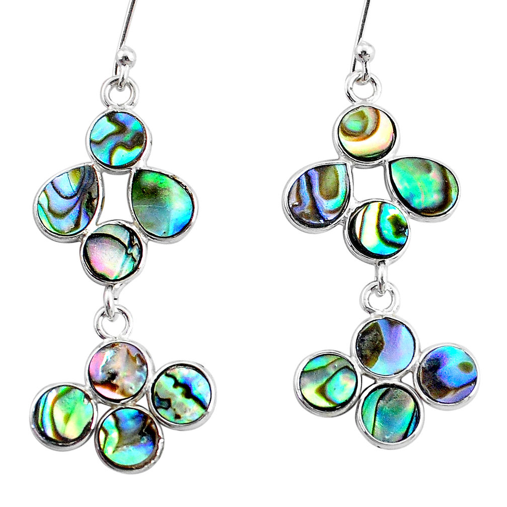 8.95cts natural green abalone paua seashell 925 silver chandelier earrings t4814