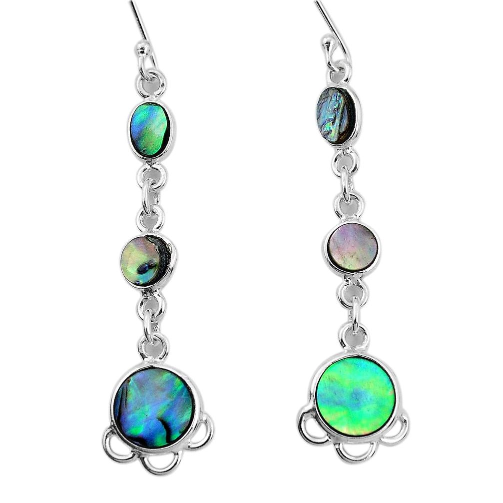 8.32cts natural green abalone paua seashell 925 silver dangle earrings p31185