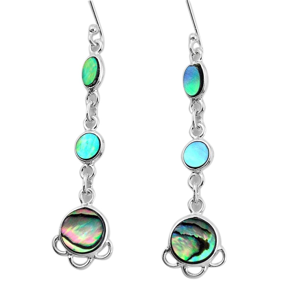9.16cts natural green abalone paua seashell 925 silver dangle earrings p31192