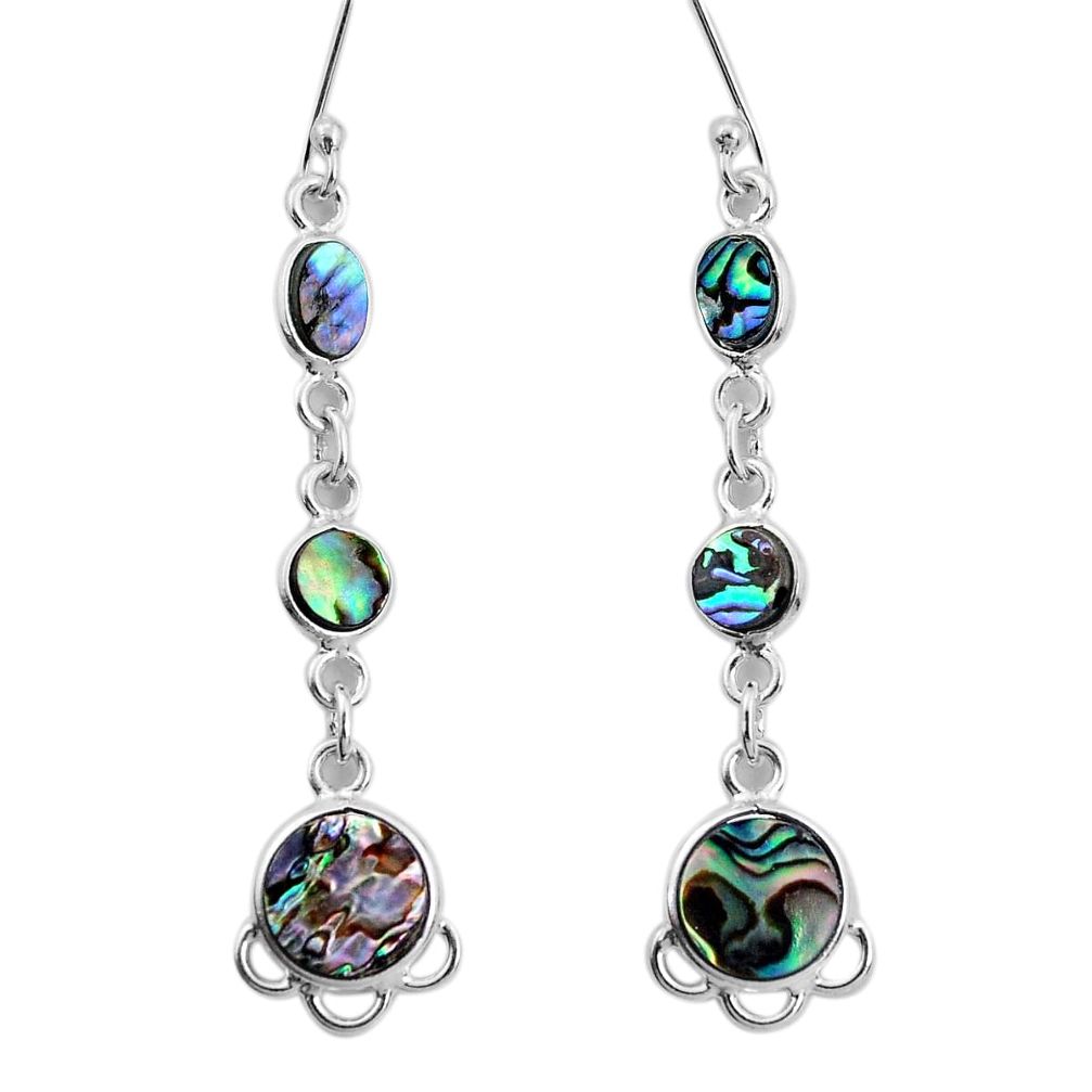 8.73cts natural green abalone paua seashell 925 silver dangle earrings p31199