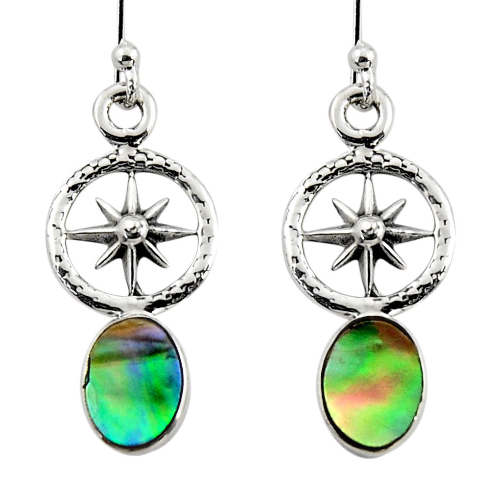 2.92cts natural green abalone paua seashell 925 silver dangle earrings r48211