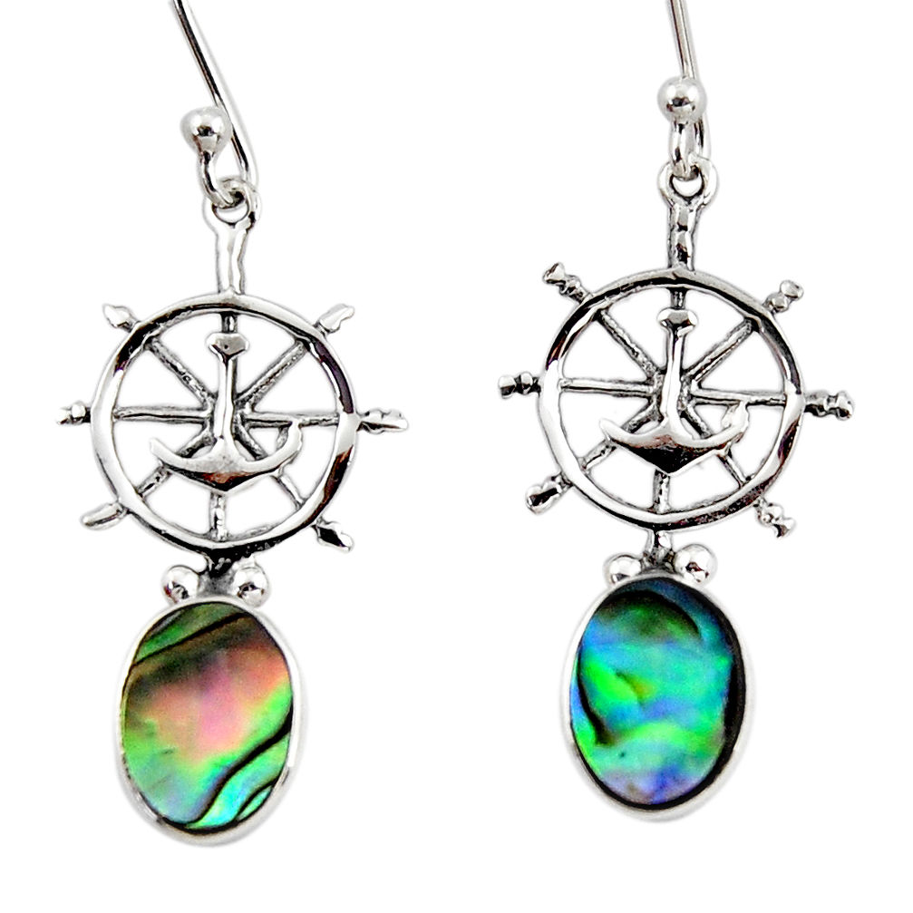 2.96cts natural green abalone paua seashell 925 silver dangle earrings r48221
