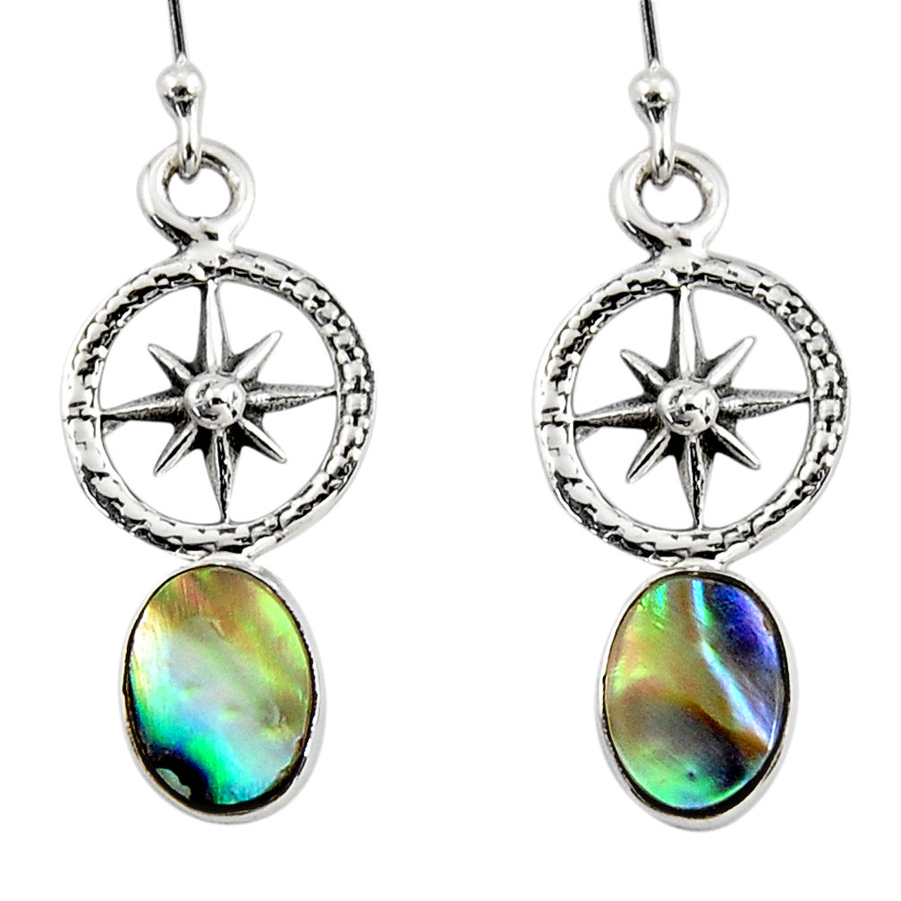 3.15cts natural green abalone paua seashell 925 silver dangle earrings r48222