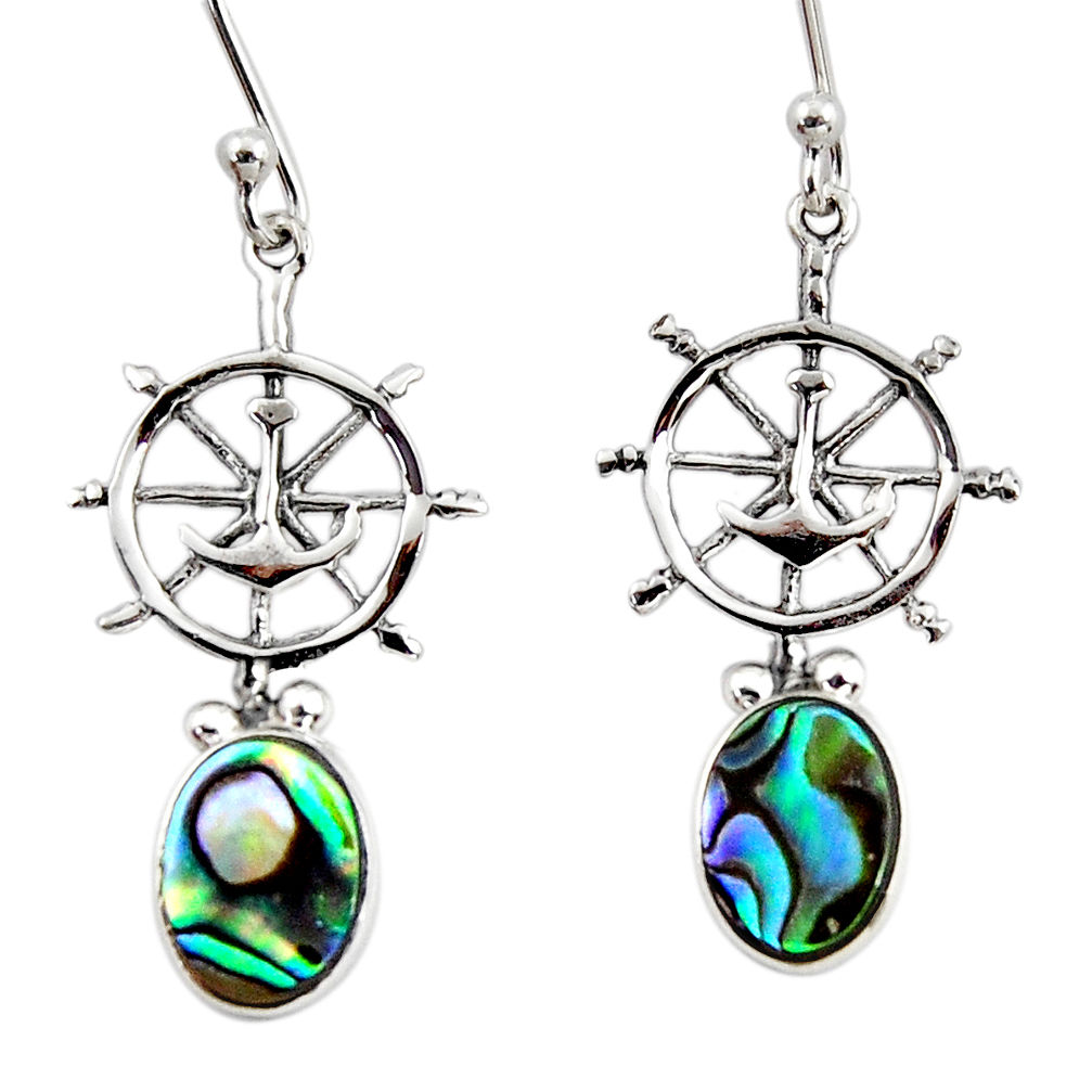 3.09cts natural green abalone paua seashell 925 silver dangle earrings r48224