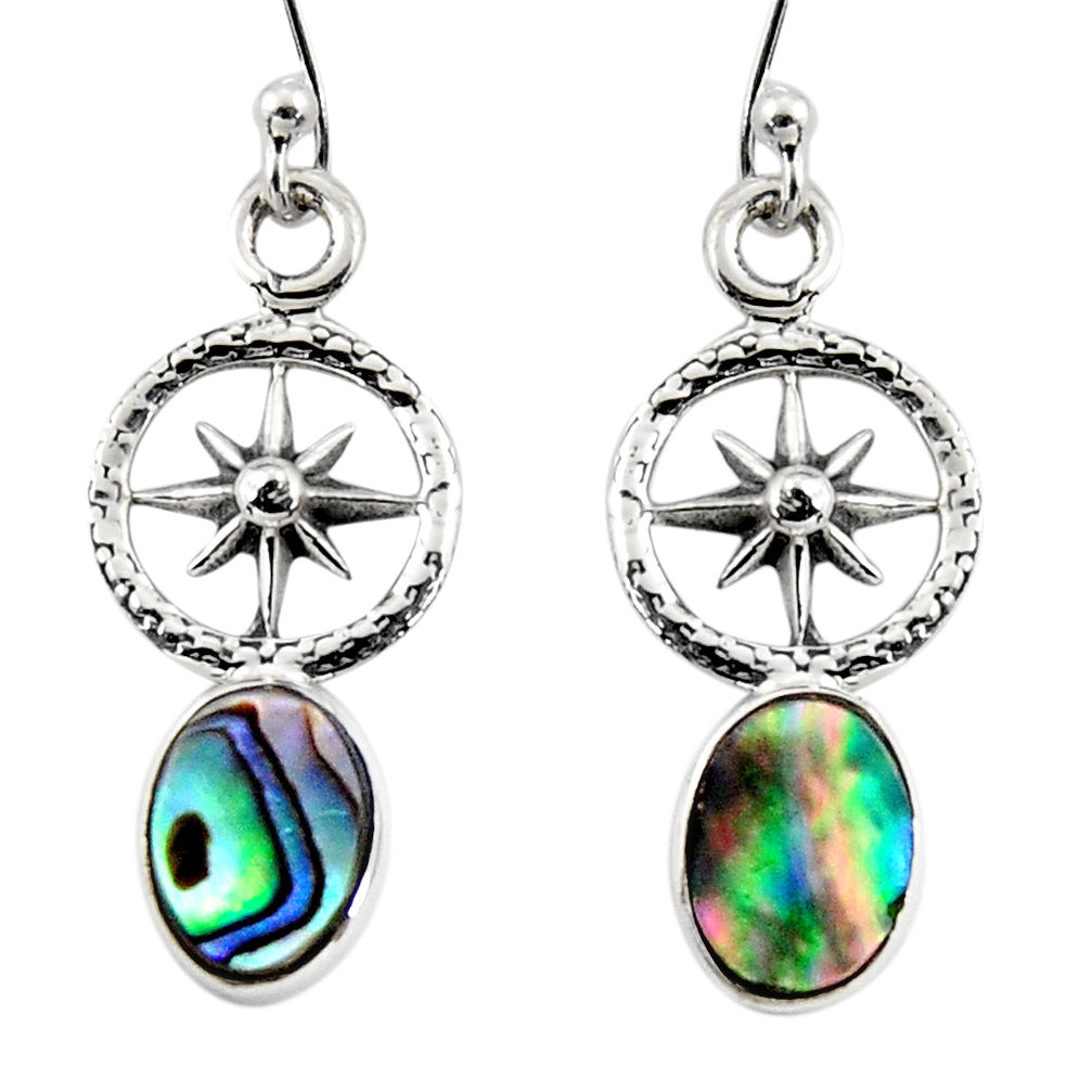 3.12cts natural green abalone paua seashell 925 silver dangle earrings r48233