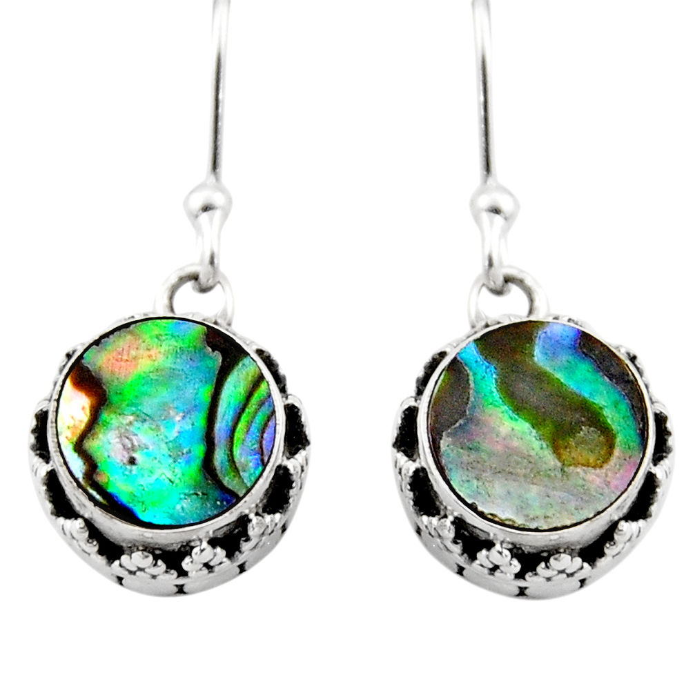 4.22cts natural green abalone paua seashell 925 silver dangle earrings r53082