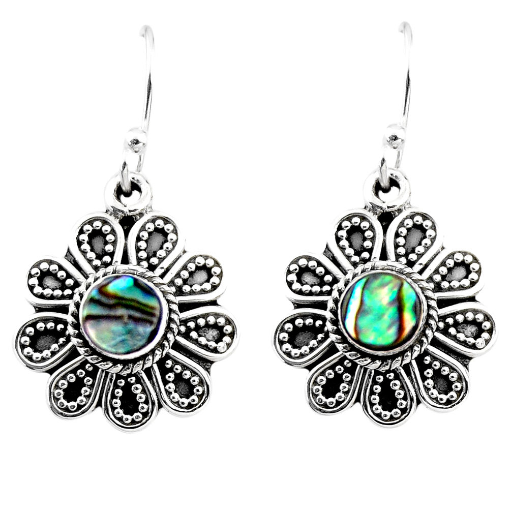1.02cts natural green abalone paua seashell 925 silver dangle earrings r54010