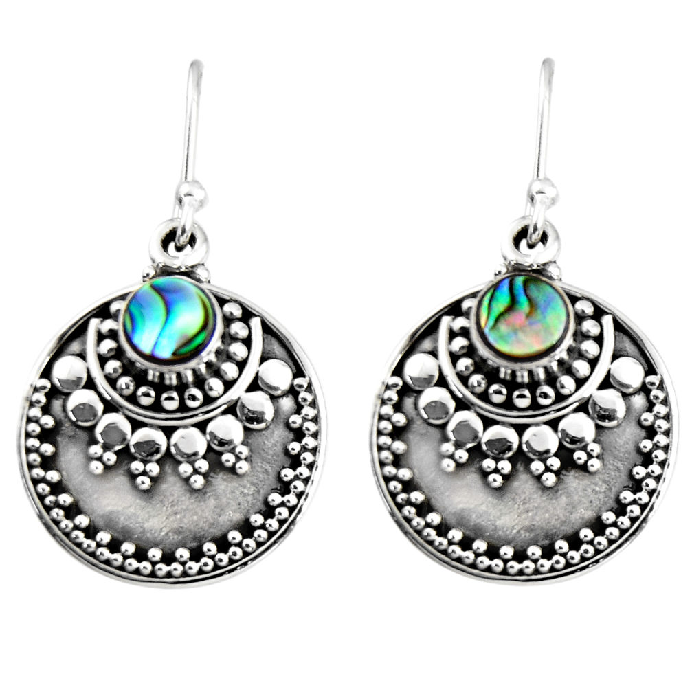 1.17cts natural green abalone paua seashell 925 silver dangle earrings r54030