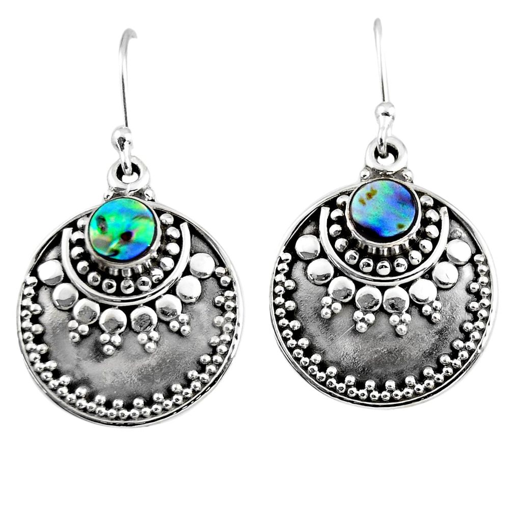 1.17cts natural green abalone paua seashell 925 silver dangle earrings r54033