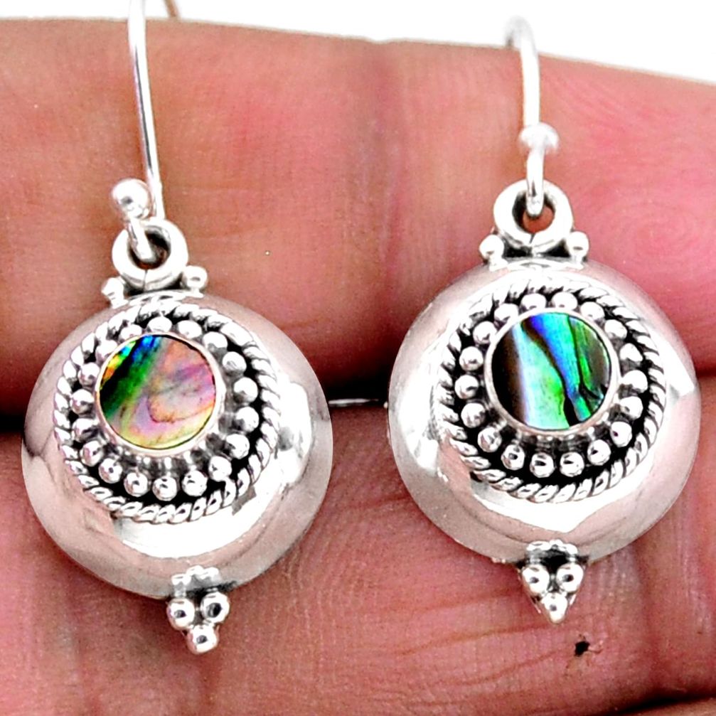 0.90cts natural green abalone paua seashell 925 silver dangle earrings r54105