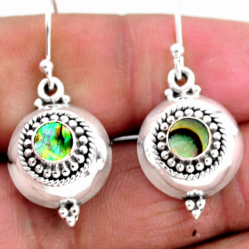 0.90cts natural green abalone paua seashell 925 silver dangle earrings r54106