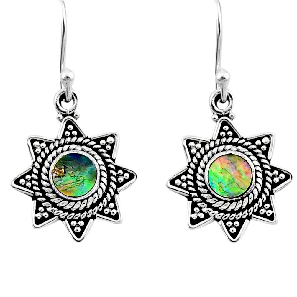 0.74cts natural green abalone paua seashell 925 silver dangle earrings r54210