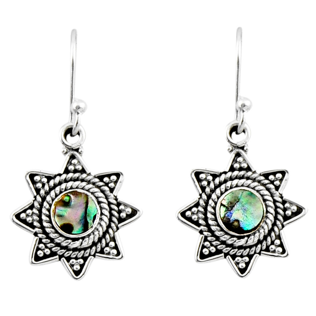 0.77cts natural green abalone paua seashell 925 silver dangle earrings r54211