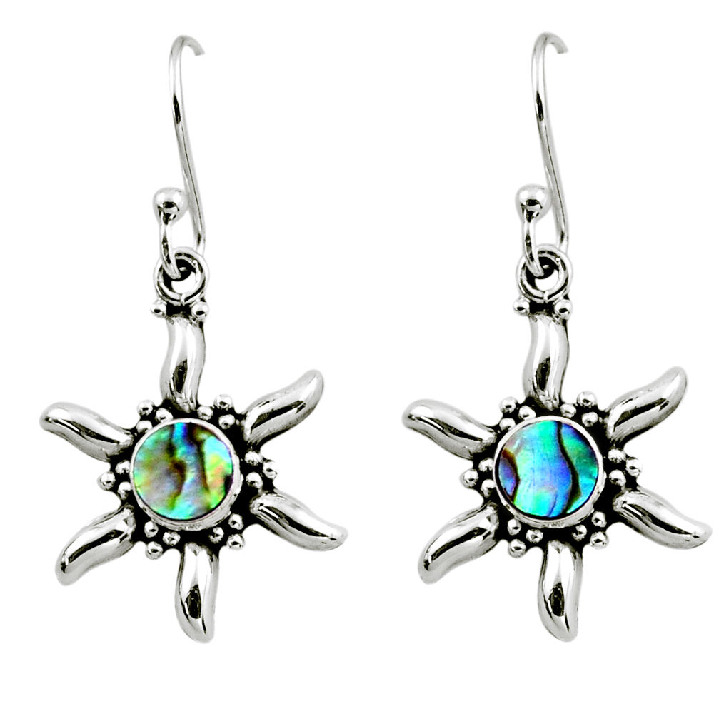 0.61cts natural green abalone paua seashell 925 silver dangle earrings r54230