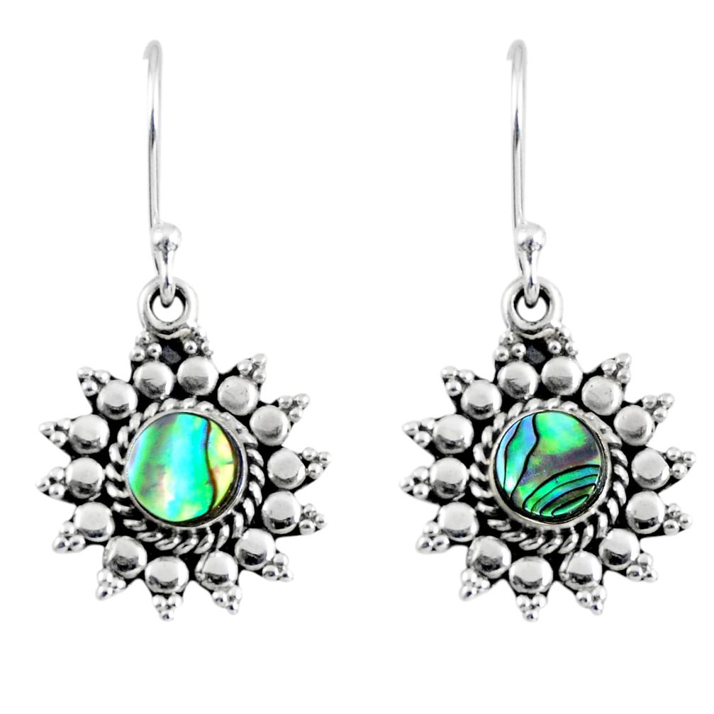 2.81cts natural green abalone paua seashell 925 silver dangle earrings r55163