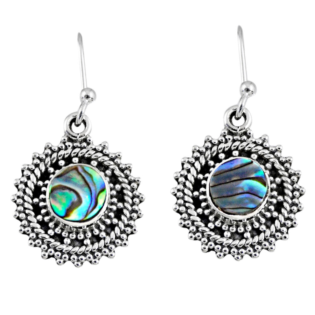 2.72cts natural green abalone paua seashell 925 silver dangle earrings r55190