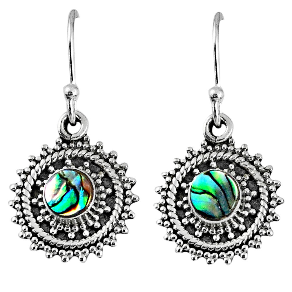 1.47cts natural green abalone paua seashell 925 silver dangle earrings r59510