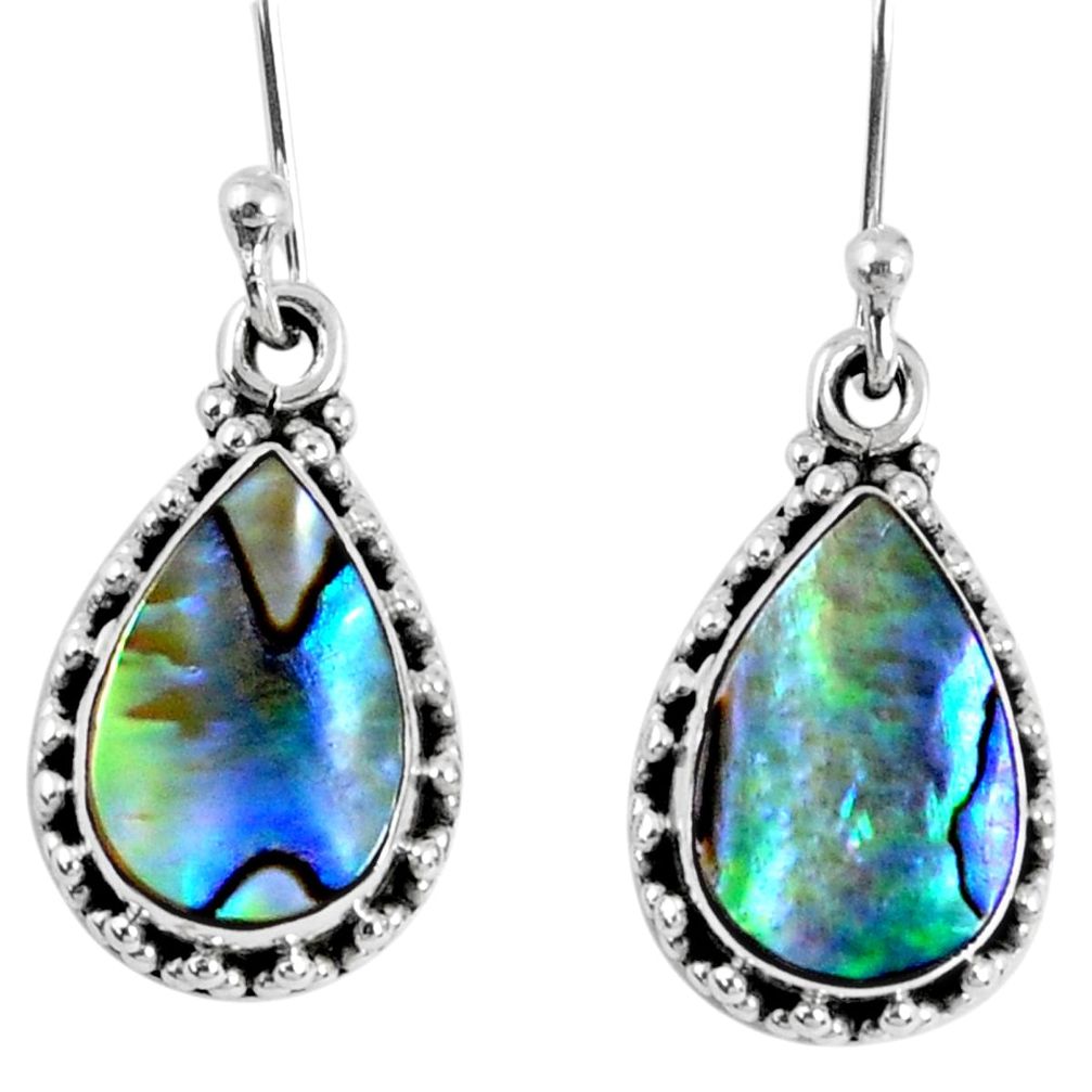 7.42cts natural green abalone paua seashell 925 silver dangle earrings r59690