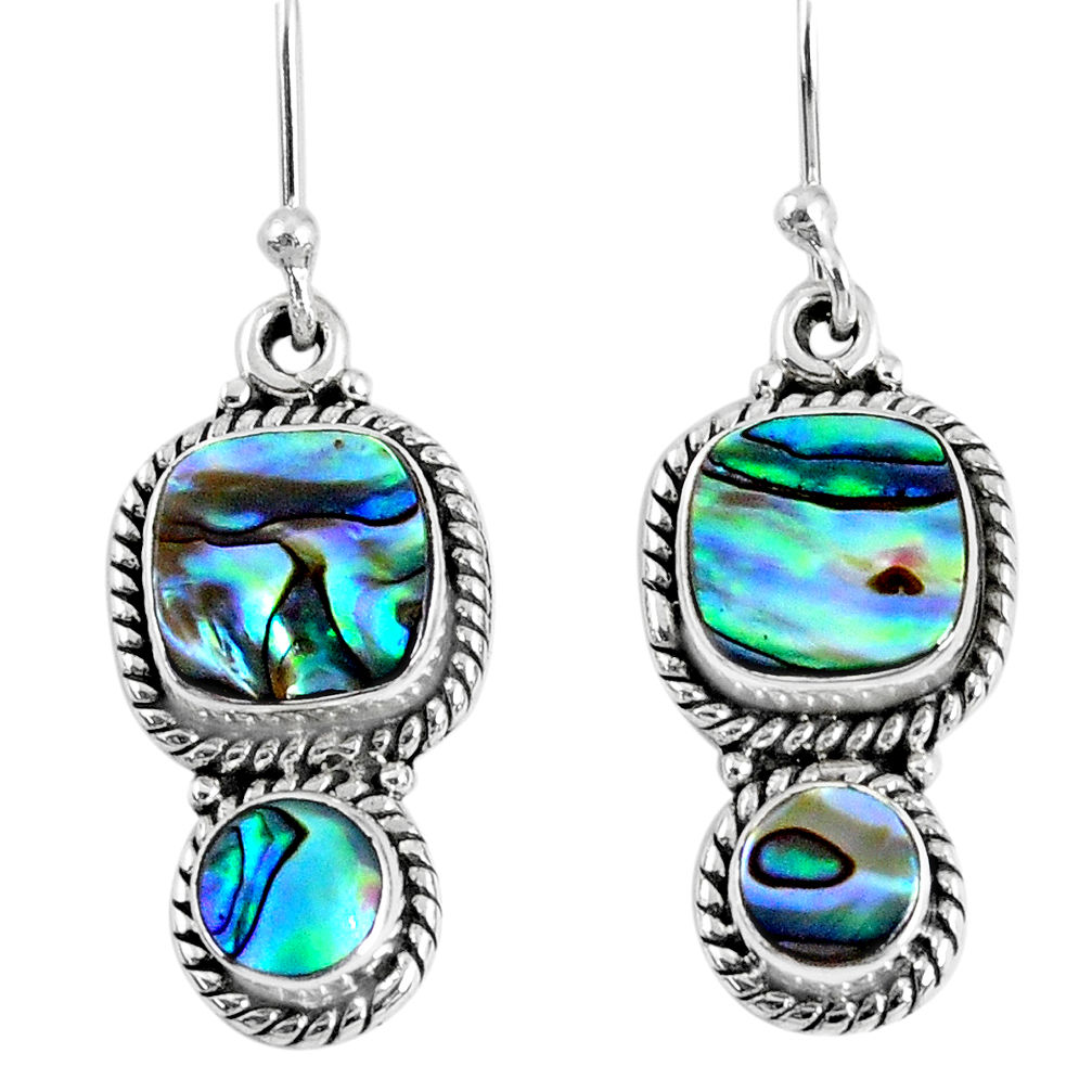 8.28cts natural green abalone paua seashell 925 silver dangle earrings r59809