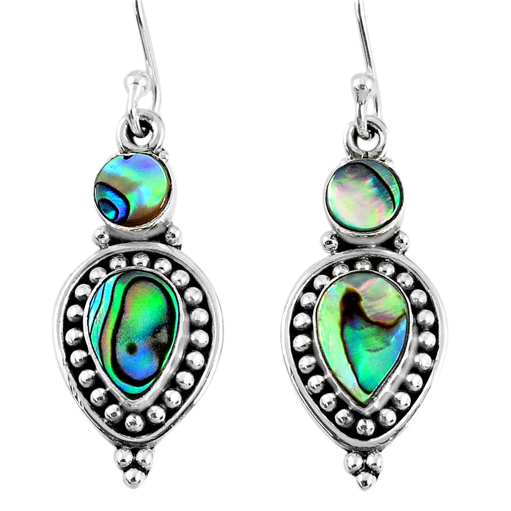 6.32cts natural green abalone paua seashell 925 silver dangle earrings r59827